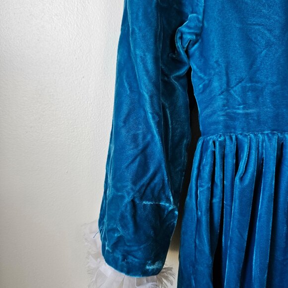 Vintage 60s Mod Blue Velvet Empire Waist Winter Ice Jacket Coat Faux Fur XS - Picture 9 of 10